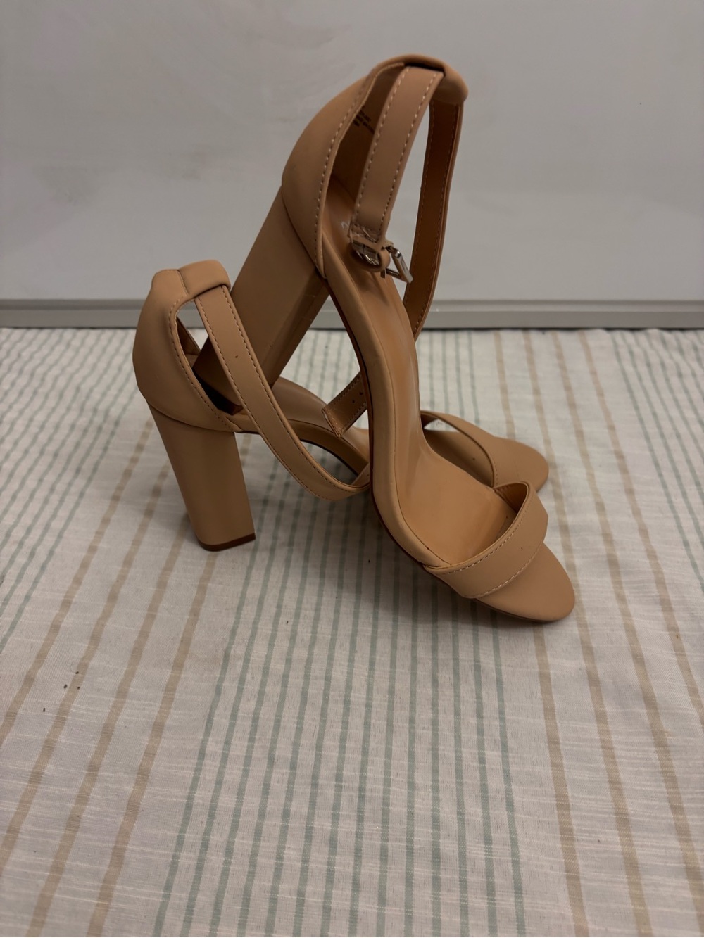 New York & Company Nude Block Heel Ankle-Strap Sandals